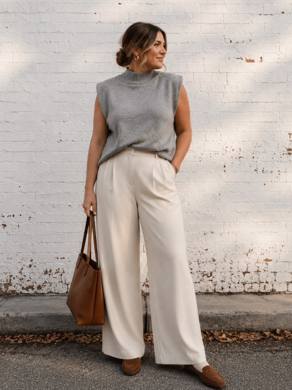 CJ Banks Light Grey Sleeveless Mock Neck Knit Sweater | Modern Minimalist 1X